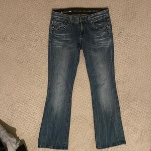 Y2K ReRock for Express Stretch Lowrise Boot Bootcut Jeans Womens 4 Reg 4R 32”